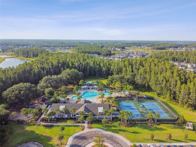 19325 Hawk Valley Dr, Tampa, FL 33647 - aerial view featuring a wooded view and a water view