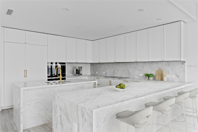 2912 W Santiago St Unit 1401, Tampa, FL 33629 - kitchen with visible vents, decorative backsplash, light wood-style floors, an island with sink, and a sink