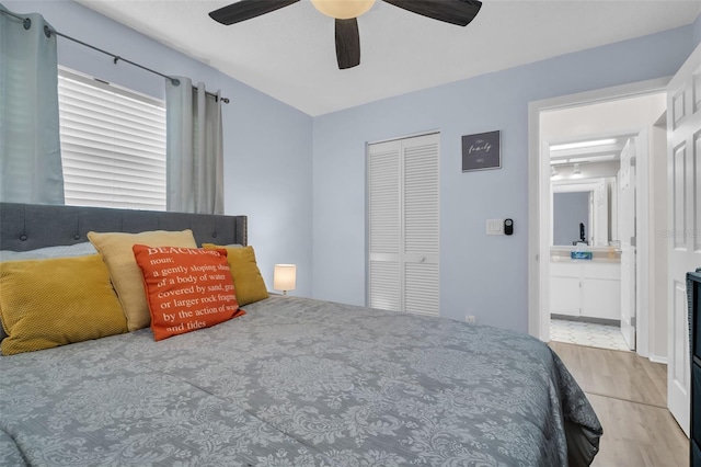 1657 Glengarry Dr, Palm Harbor, FL 34684 - bedroom with a closet, light wood-style flooring, and ceiling fan