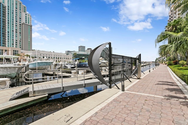 view of dock with boat lift