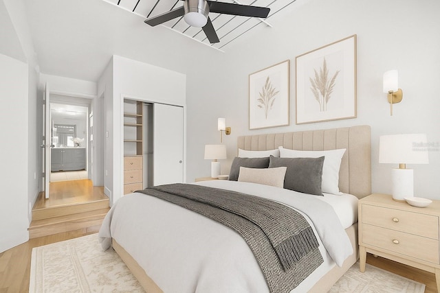 2410 W Azeele St Unit 228, Tampa, FL 33609 - bedroom with a closet, light wood-type flooring, and ceiling fan