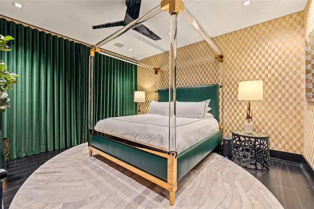 325 2nd St N, Saint Petersburg, FL 33701 - bedroom featuring wallpapered walls, wood finished floors, and ceiling fan