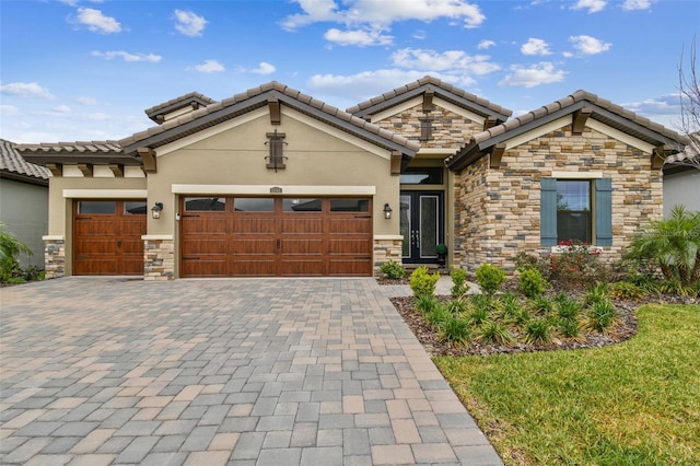 craftsman inspired home with stucco siding and stone siding