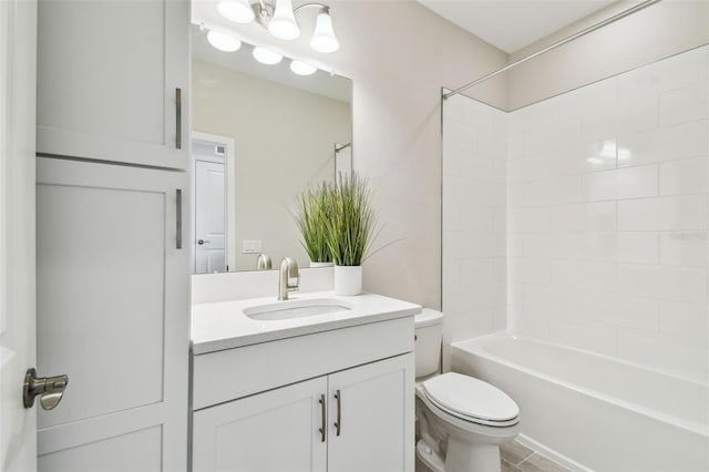 full bathroom with shower / bath combination, vanity, and toilet