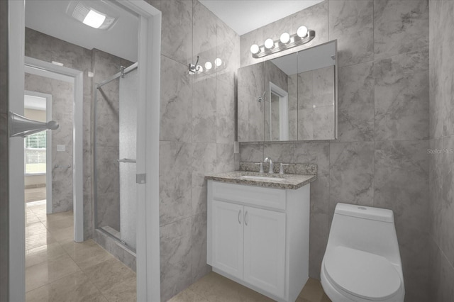 3506 Seaway Dr, New Port Richey, FL 34652 - full bath with toilet, tile walls, a shower stall, and vanity