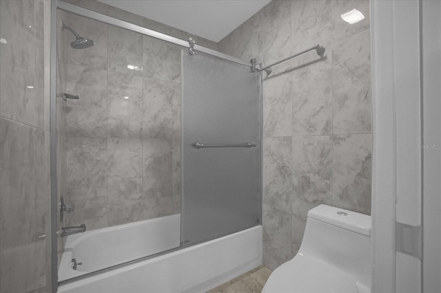 3506 Seaway Dr, New Port Richey, FL 34652 - bathroom with tile walls, toilet, and enclosed tub / shower combo