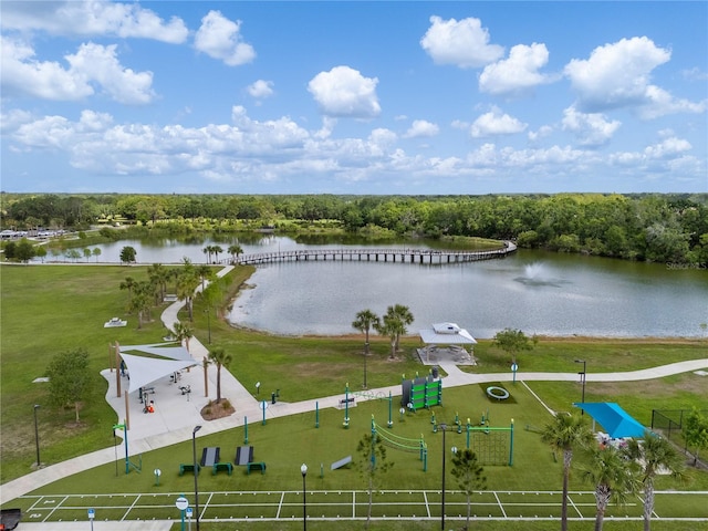 bird's eye view featuring a water view