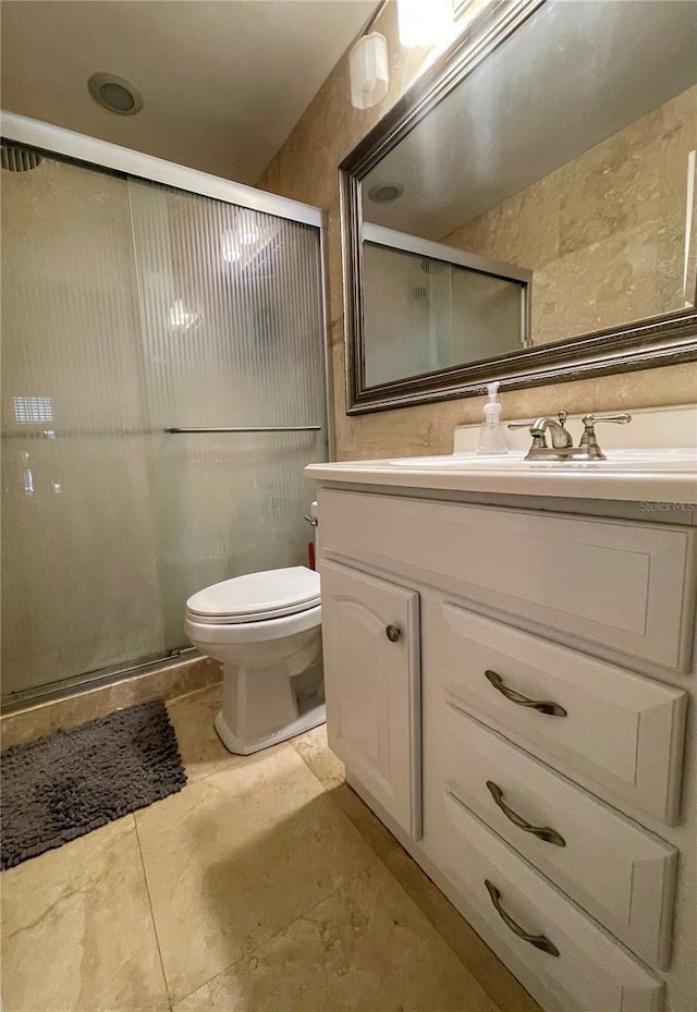 3647 Lake St, George Drive, Palm Harbor, FL 34684 - bathroom with vanity, a shower stall, and tile patterned flooring