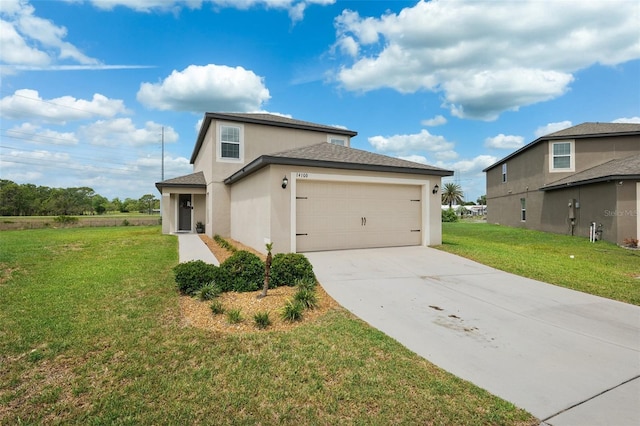 14100 Holly Hammock Ln, Brooksville, FL 34613 - view of front of house with a garage, stucco siding, driveway, and a front lawn