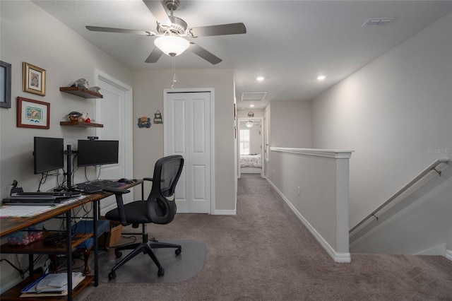 11704 Castine St, New Port Richey, FL 34654 - carpeted office featuring baseboards, visible vents, and ceiling fan