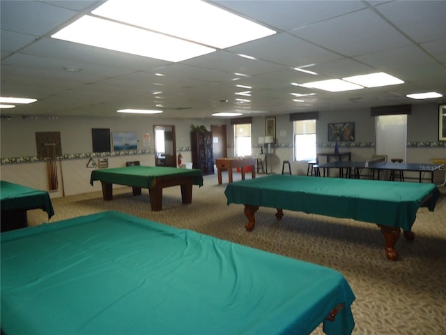 10034 64th Ave N Unit 21, Saint Petersburg, FL 33708 - recreation room with a paneled ceiling, pool table, and carpet floors