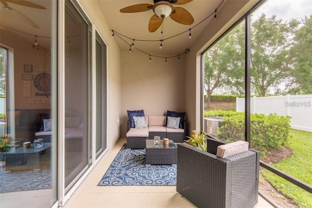 10425 Yellow Spice Ct, Riverview, FL 33578 - sunroom with a healthy amount of sunlight, an outdoor hangout area, and a ceiling fan