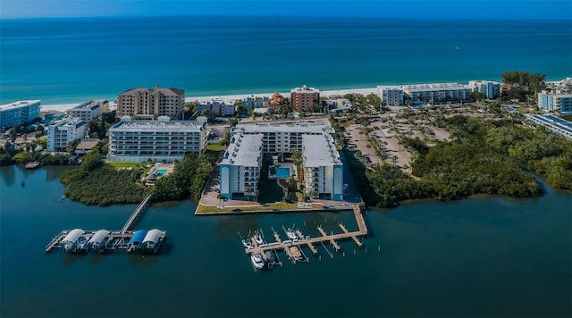 drone / aerial view with a water view and a city view