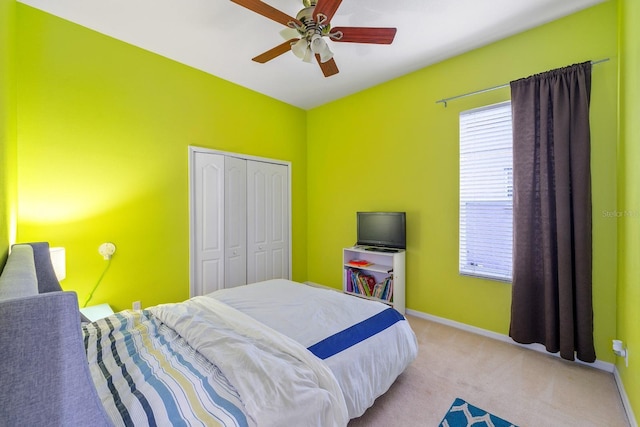 2539 Centennial Falcon Dr, Valrico, FL 33596 - bedroom featuring light carpet, a closet, and a ceiling fan