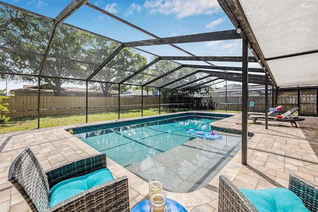 12641 98th St, Largo, FL 33773 - view of pool featuring a patio area, a fenced backyard, glass enclosure, and a fenced in pool