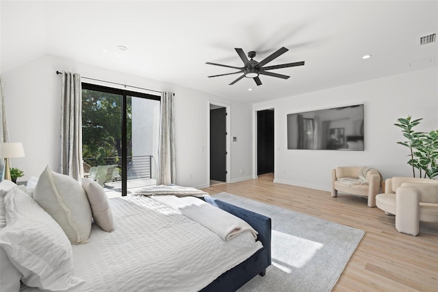 98 W Davis Blvd, Tampa, FL 33606 - bedroom with baseboards, ceiling fan, recessed lighting, light wood finished floors, and access to outside