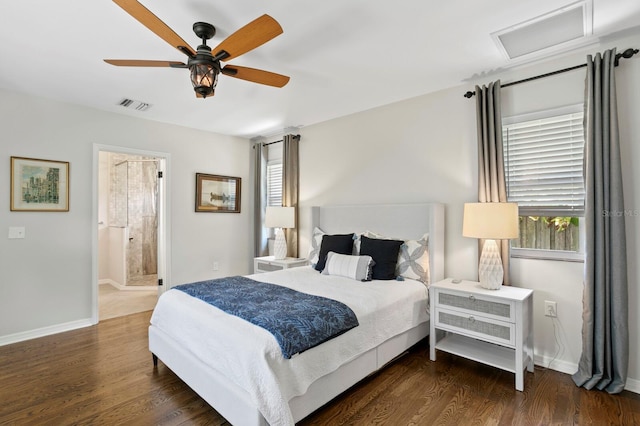 636 16th Ave NE, Saint Petersburg, FL 33704 - bedroom featuring attic access, baseboards, dark wood finished floors, and visible vents