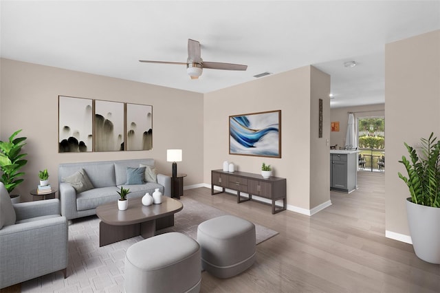 5503 67th Ave N Unit 18, Pinellas Park, FL 33781 - living room with ceiling fan, baseboards, and light wood-type flooring