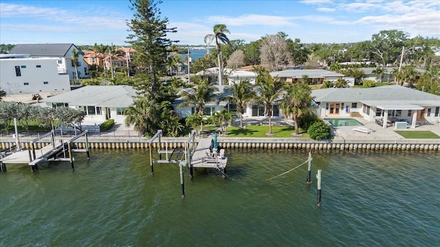 2540 S Shore Dr SE, Saint Petersburg, FL 33705 - view of dock with a residential view, an outdoor pool, a water view, and a patio area