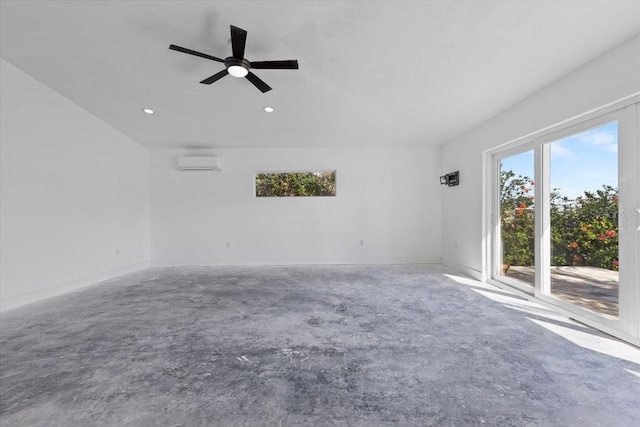 2540 S Shore Dr SE, Saint Petersburg, FL 33705 - unfurnished room featuring unfinished concrete flooring, ceiling fan, a wall mounted air conditioner, and recessed lighting