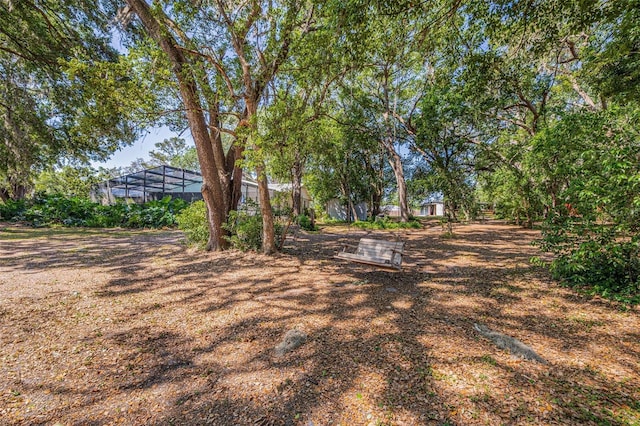 view of yard with a lanai