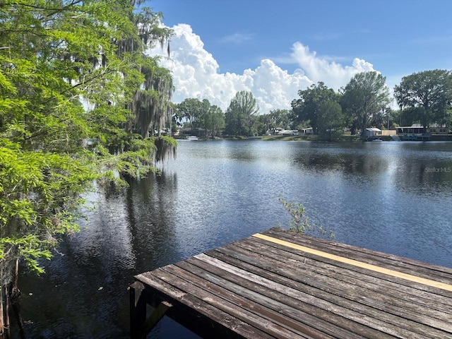 view of dock with a water view