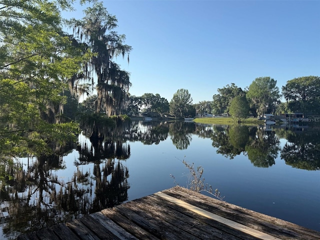 view of dock with a water view