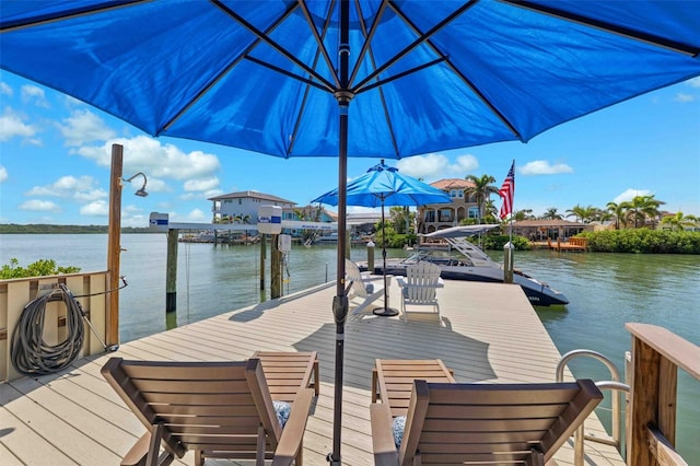view of dock with a water view