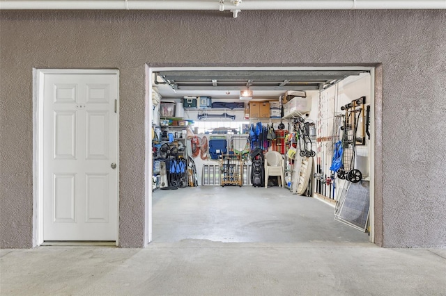garage with a textured wall