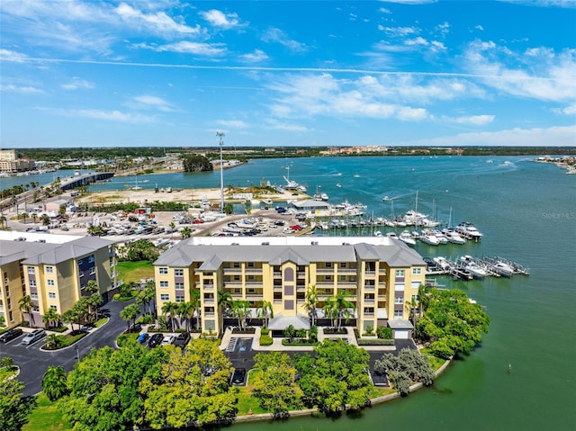 drone / aerial view featuring a water view