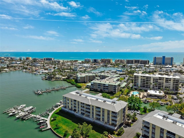 aerial view with a water view and a city view