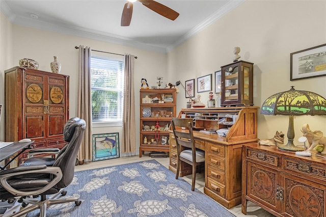 20605 Long Pond Rd, North Fort Myers, FL 33917 - office area with ceiling fan and crown molding