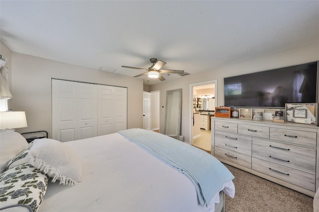 8805 Van Fleet Rd, Riverview, FL 33578 - bedroom with a closet, a ceiling fan, and carpet