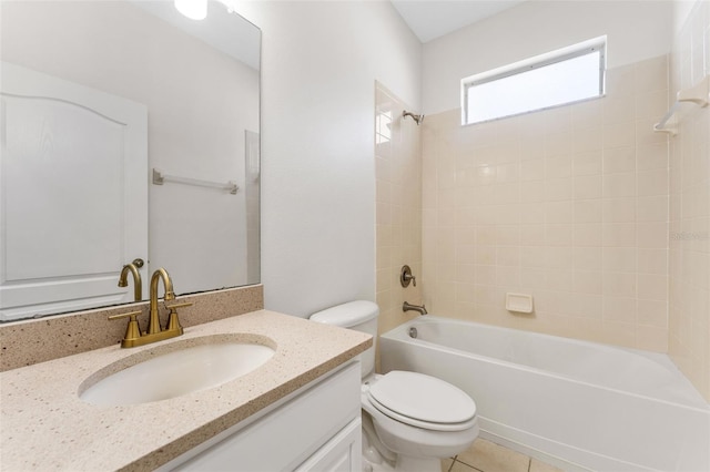 bathroom with toilet, shower / bath combination, and vanity