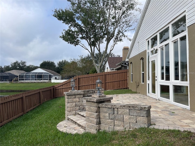 view of yard with a patio and a fenced backyard