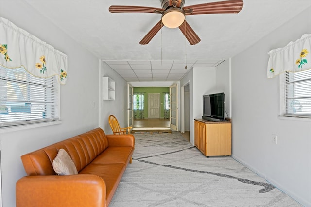 17111 Mockingbird Ln, Lutz, FL 33548 - living room with a ceiling fan, a drop ceiling, and light carpet