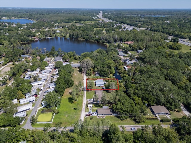 17111 Mockingbird Ln, Lutz, FL 33548 - birds eye view of property featuring a wooded view and a water view