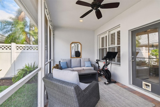 10011 Parley Dr, Tampa, FL 33626 - sunroom featuring ceiling fan and an outdoor hangout area