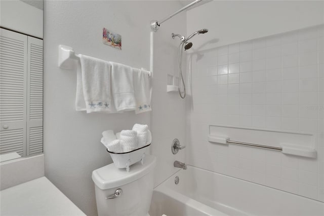 full bathroom with a closet, toilet, and shower / tub combination