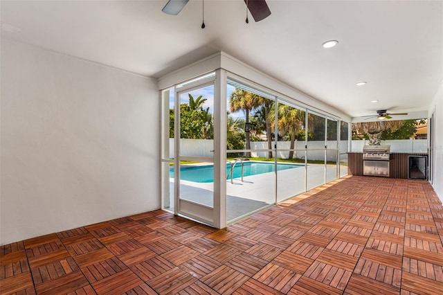 429 88th Ave, St Pete Beach, FL 33706 - view of swimming pool featuring ceiling fan, a fenced backyard, and a patio area