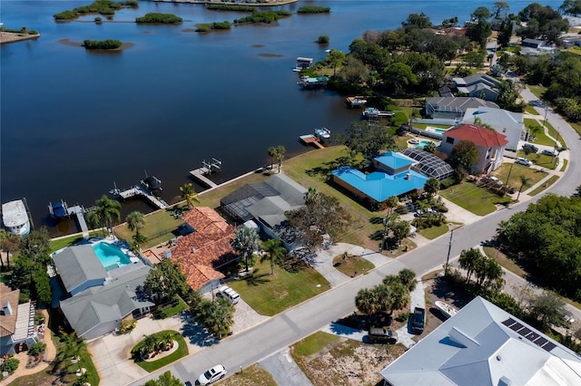 aerial view featuring a water view