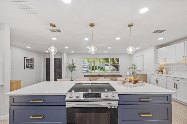 1905 Oro Ct, Clearwater, FL 33764 - kitchen featuring stainless steel range with electric stovetop, visible vents, and white cabinets