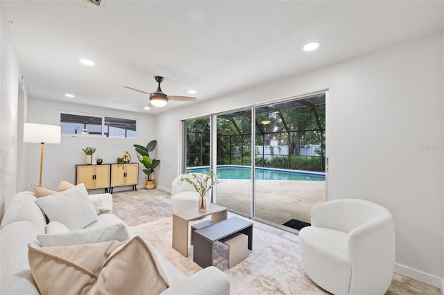 1905 Oro Ct, Clearwater, FL 33764 - living room with recessed lighting, baseboards, and ceiling fan