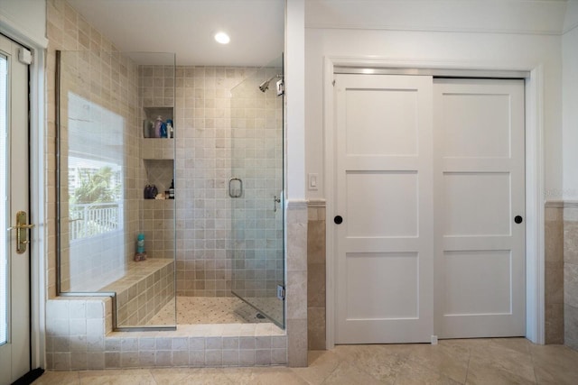 bathroom featuring a stall shower