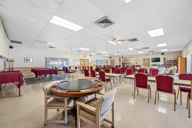 6920 Lafayette N Unit 6920, Pinellas Park, FL 33781 - dining space with pool table, a drop ceiling, visible vents, and light floors