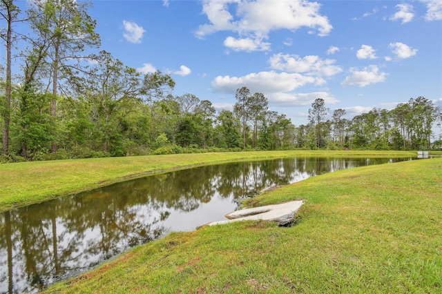 property view of water featuring a forest view