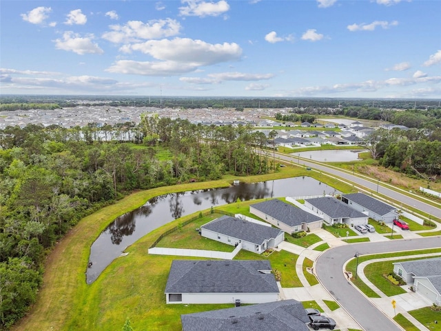 aerial view with a water view and a residential view