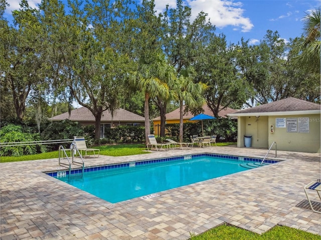 community pool with a patio