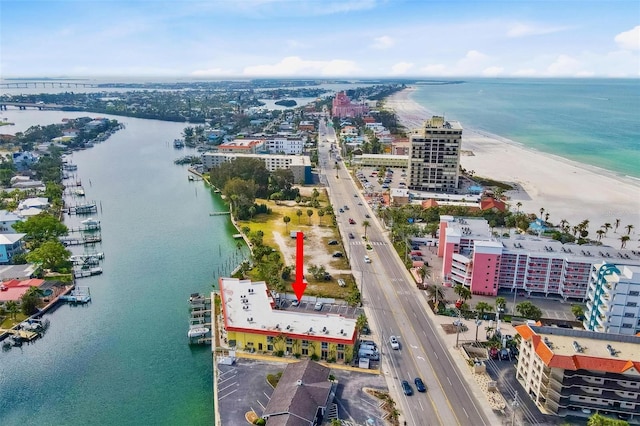 drone / aerial view with a water view and a city view