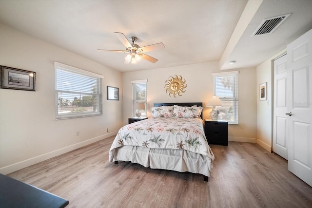 118 94th Ave, Treasure Island, FL 33706 - bedroom featuring visible vents, baseboards, ceiling fan, and wood finished floors